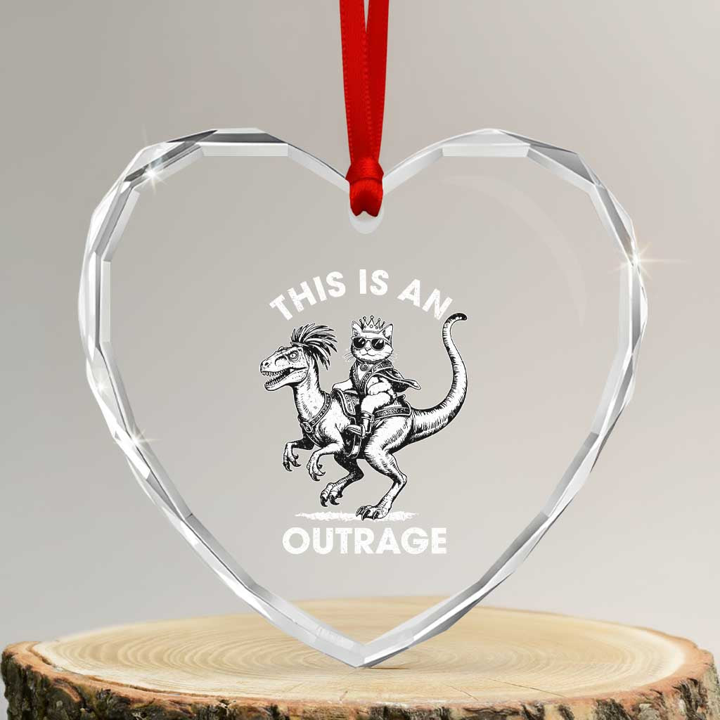 Dungeon Cat This Is An Outrage Heart Crystal Glass Ornament Funny Princess Cat Riding Dinosaur - Wonder Print Shop