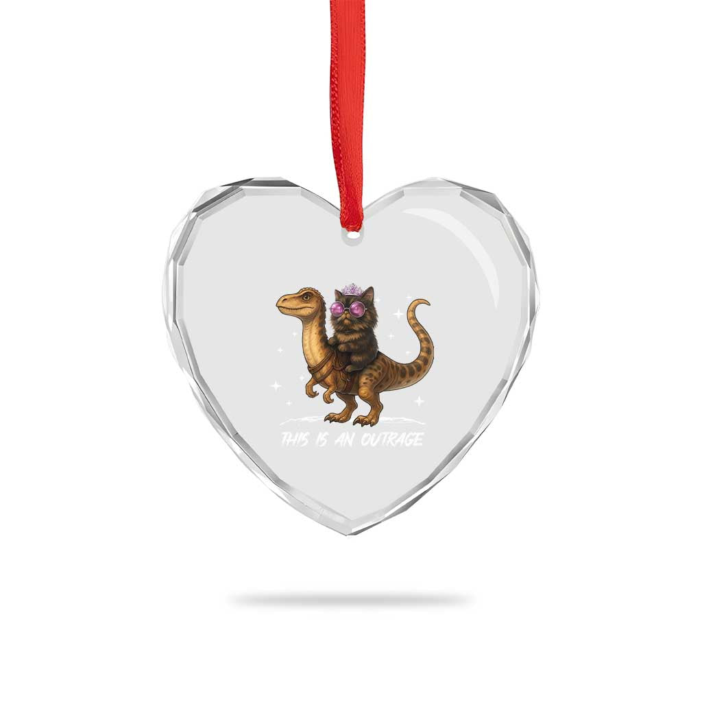 Dungeon Cat This Is An Outrage Heart Crystal Glass Ornament Funny Princess Kitten Dinosaur - Wonder Print Shop