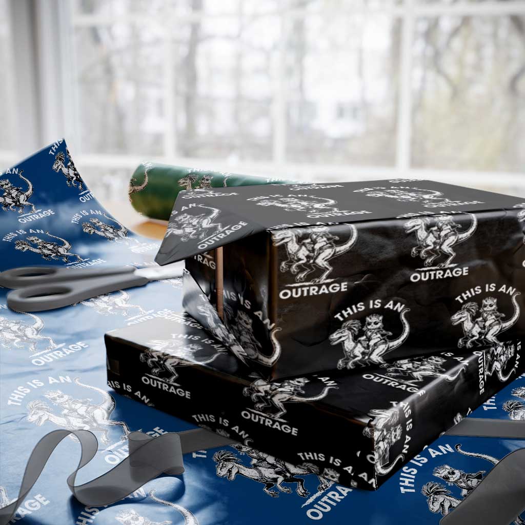 Dungeon Cat This Is An Outrage Wrapping Paper Roll Funny Princess Cat Riding Dinosaur - Wonder Print Shop