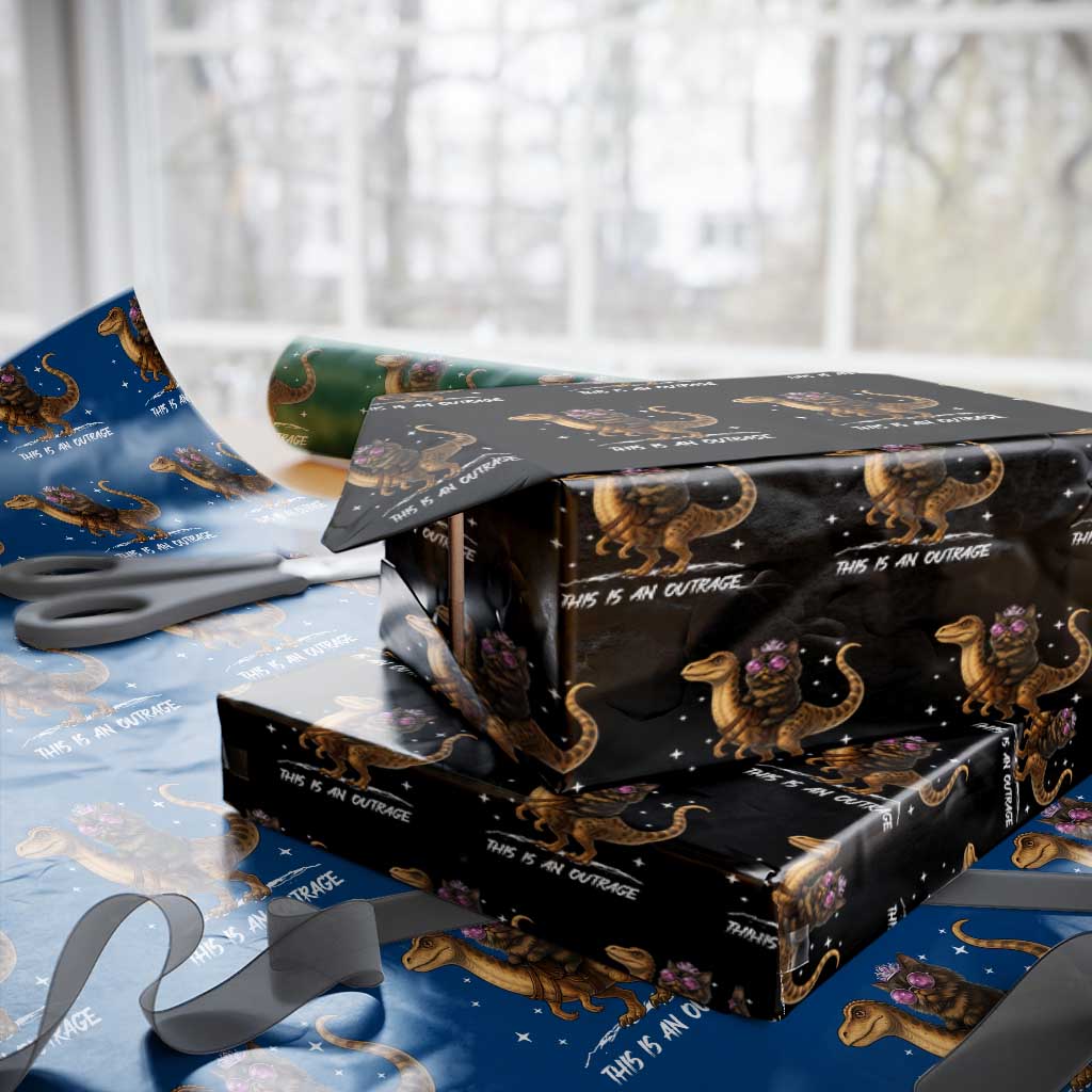 Dungeon Cat This Is An Outrage Wrapping Paper Roll Funny Princess Kitten Dinosaur - Wonder Print Shop