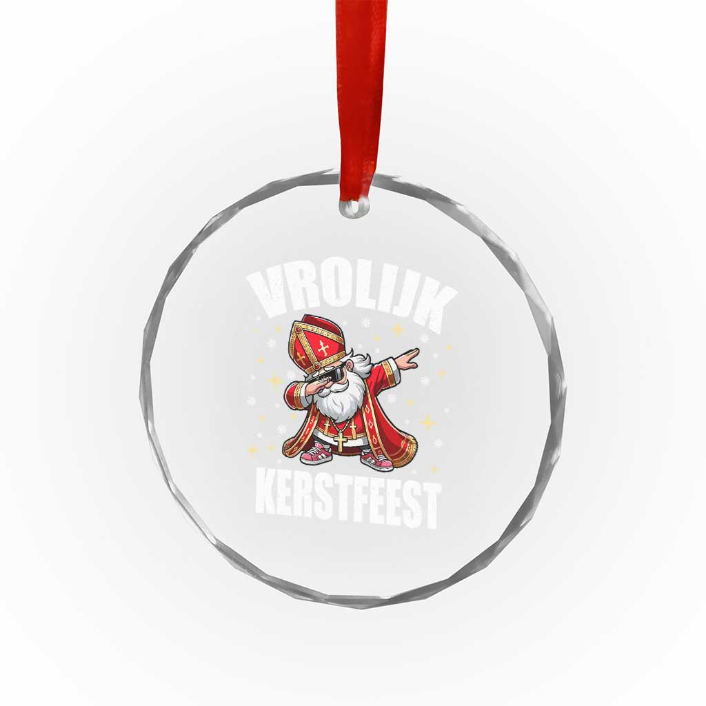 Dutch Christmas Crystal Glass Ornament Vrolijk Kerstfeest Dabiing Sinterklaas Santa - Wonder Print Shop