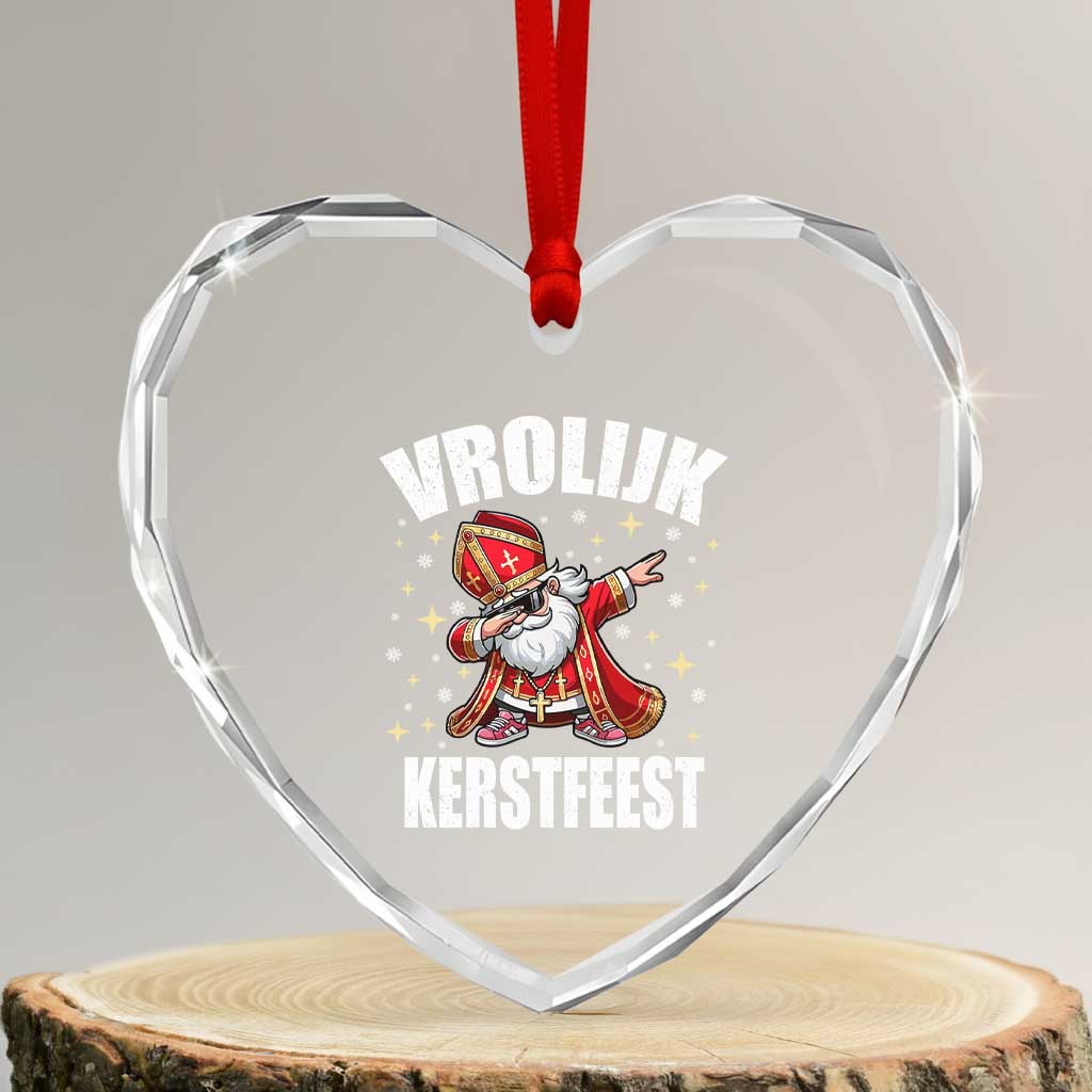 Dutch Christmas Heart Crystal Glass Ornament Vrolijk Kerstfeest Dabiing Sinterklaas Santa - Wonder Print Shop