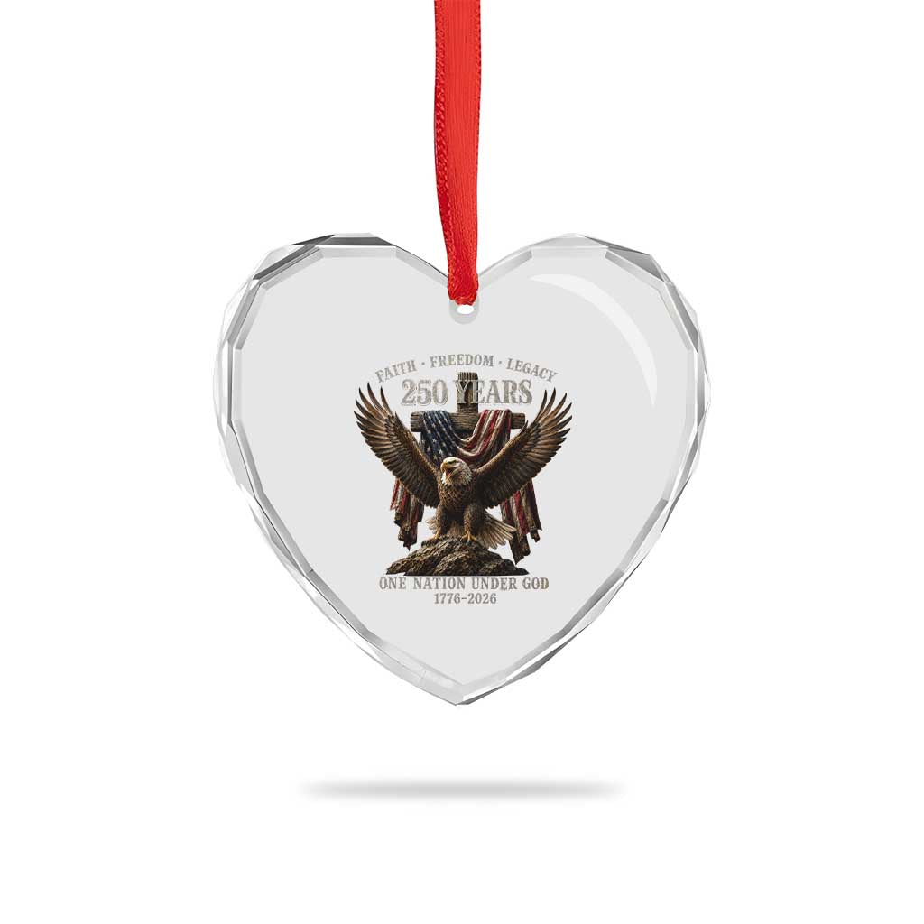 Eagle 250th Anniversary USA Heart Crystal Glass Ornament 250 Years Faith Freedom Legacy One Nation Under God Flag