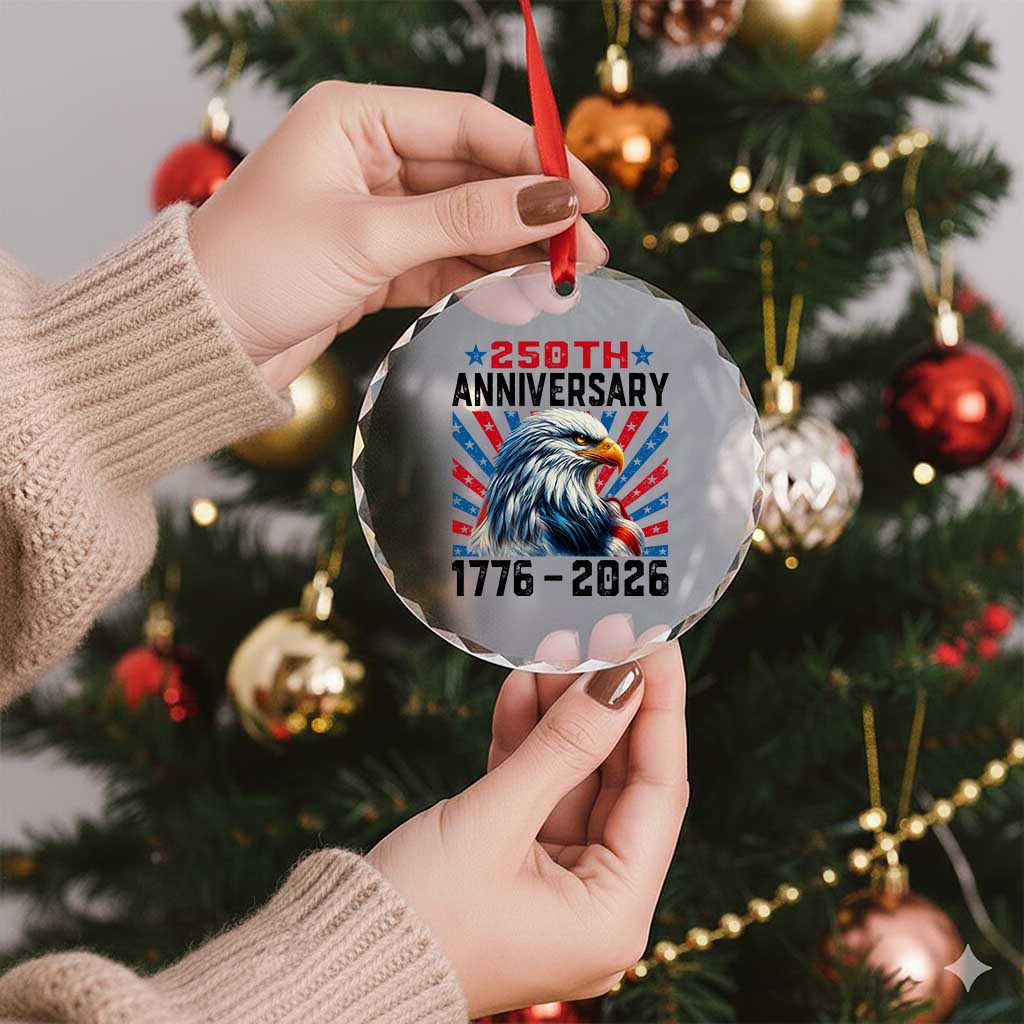 Eagle Flag America 250 Crystal Glass Ornament 1776-2026 250th Birthday - Wonder Print Shop