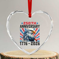 Eagle Flag America 250 Heart Crystal Glass Ornament 1776-2026 250th Birthday - Wonder Print Shop