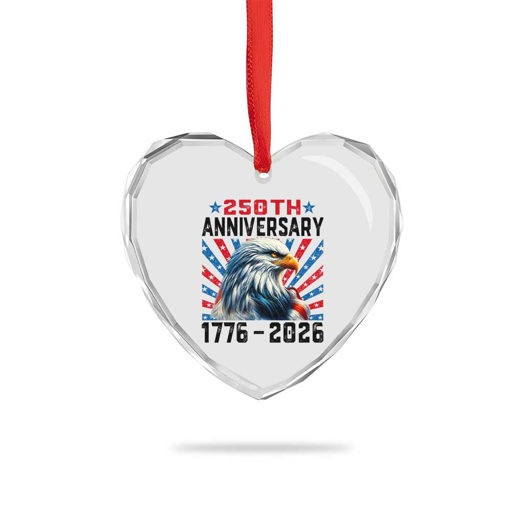 Eagle Flag America 250 Heart Crystal Glass Ornament 1776-2026 250th Birthday - Wonder Print Shop