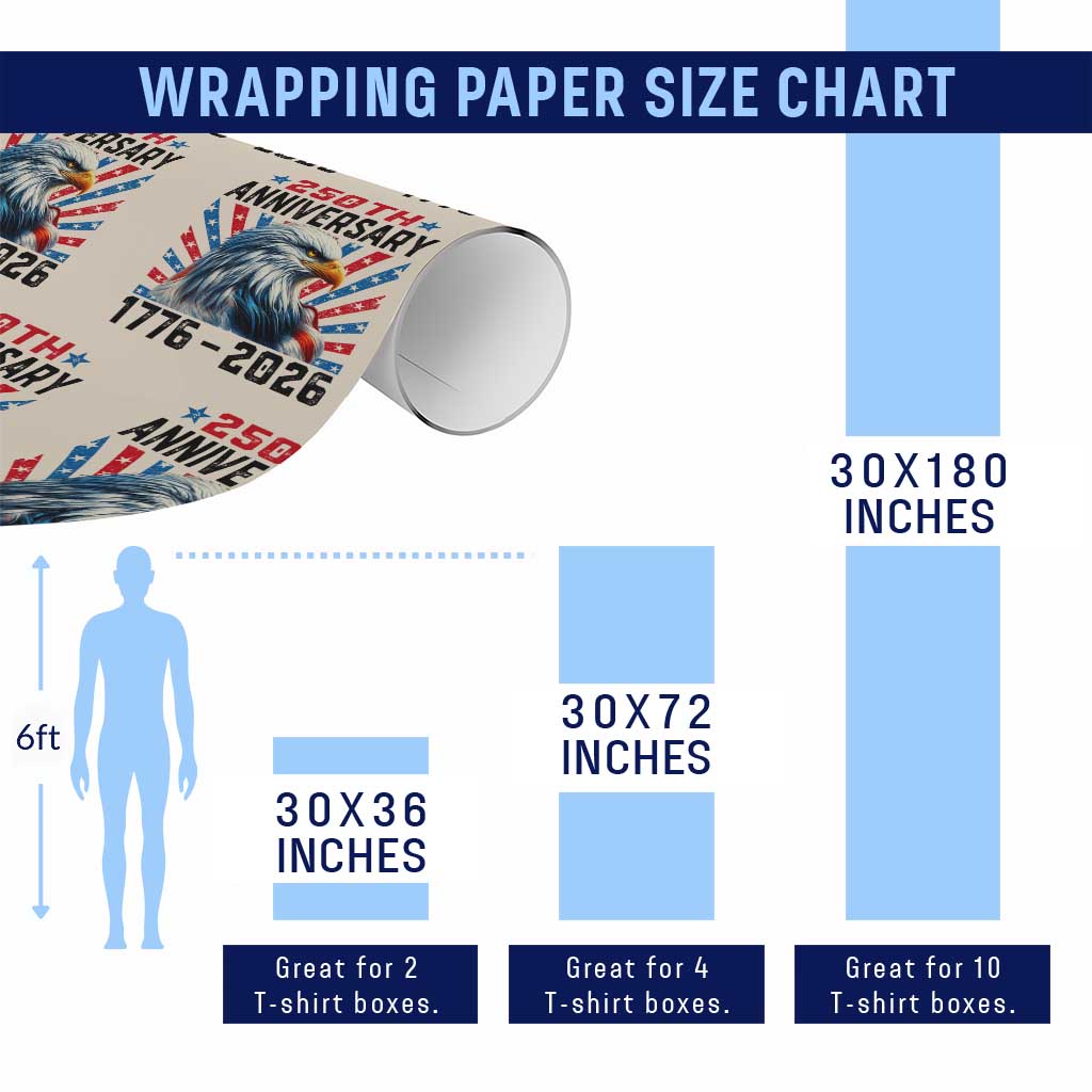 Eagle Flag America 250 Wrapping Paper Roll 1776-2026 250th Birthday - Wonder Print Shop