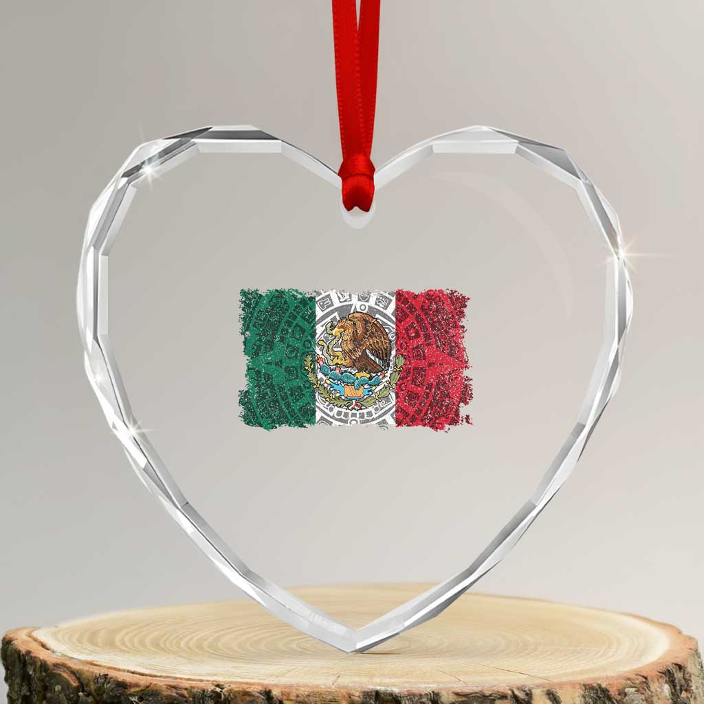 Eagle Mexican Flag Heart Crystal Glass Ornament Aztecs Mexico Heritage Roots - Wonder Print Shop