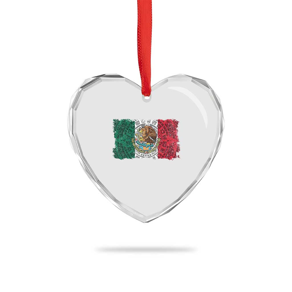 Eagle Mexican Flag Heart Crystal Glass Ornament Aztecs Mexico Heritage Roots - Wonder Print Shop