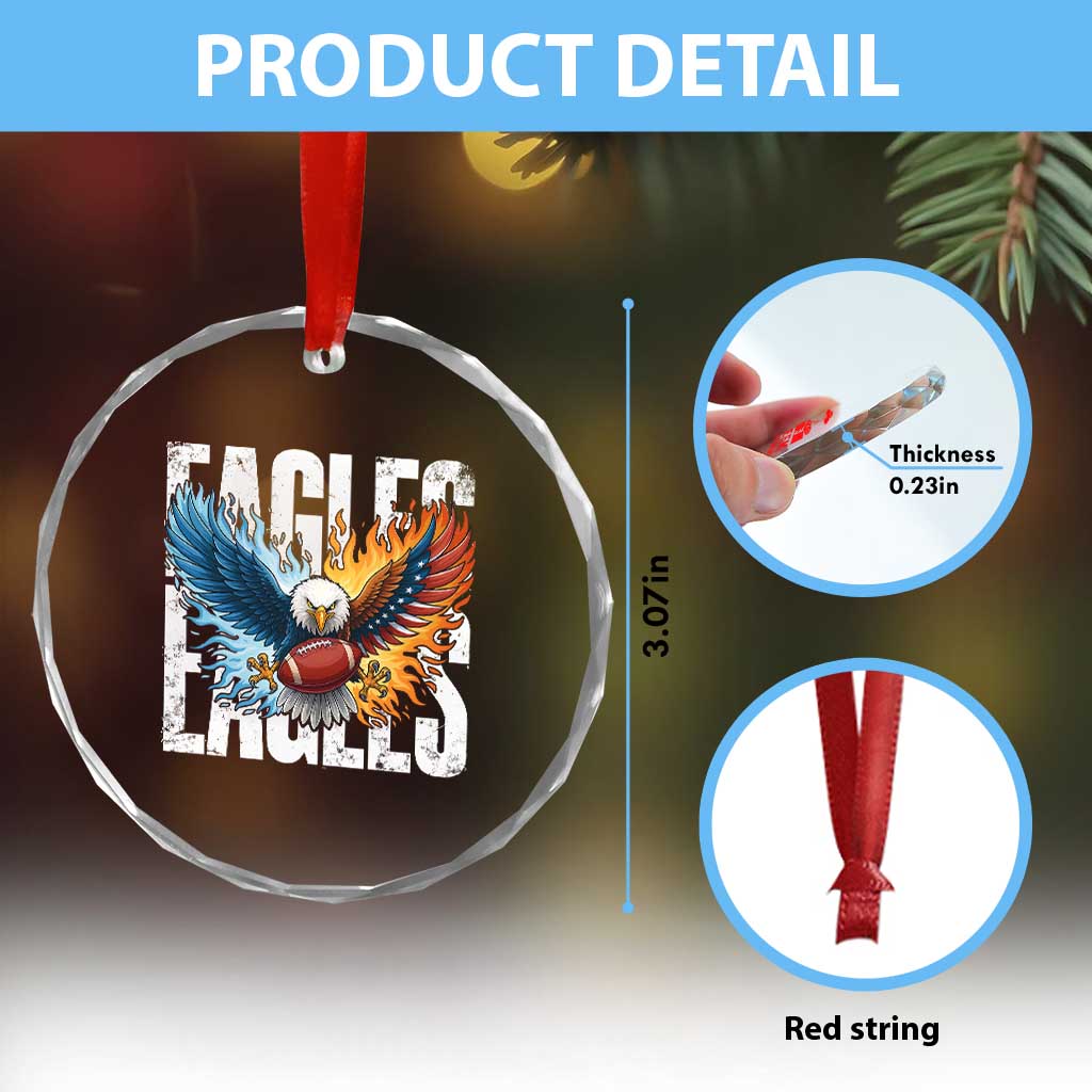 Eagles Football Crystal Glass Ornament Patriotic Eagle American Flag Gift - Wonder Print Shop