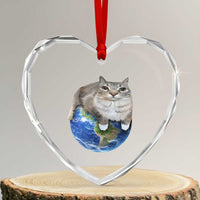 Earth Cat Silly Cat Meme Heart Crystal Glass Ornament