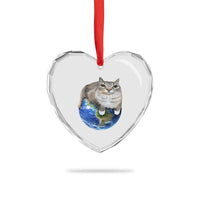 Earth Cat Silly Cat Meme Heart Crystal Glass Ornament