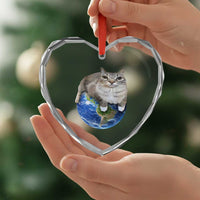 Earth Cat Silly Cat Meme Heart Crystal Glass Ornament
