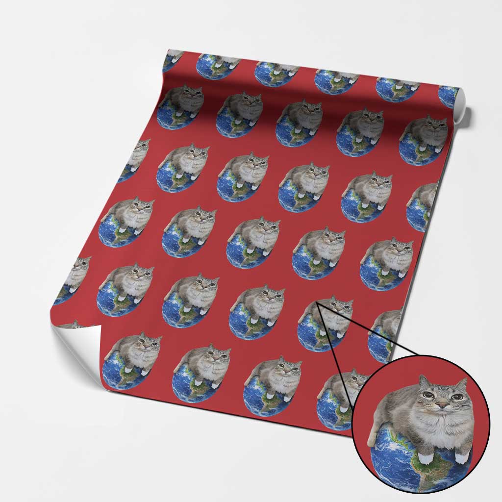 Earth Cat Silly Cat Meme Wrapping Paper Roll
