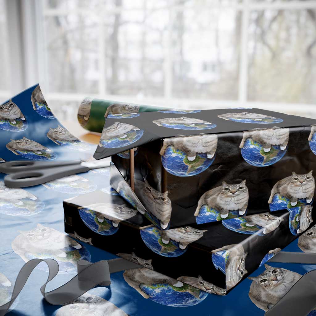 Earth Cat Silly Cat Meme Wrapping Paper Roll