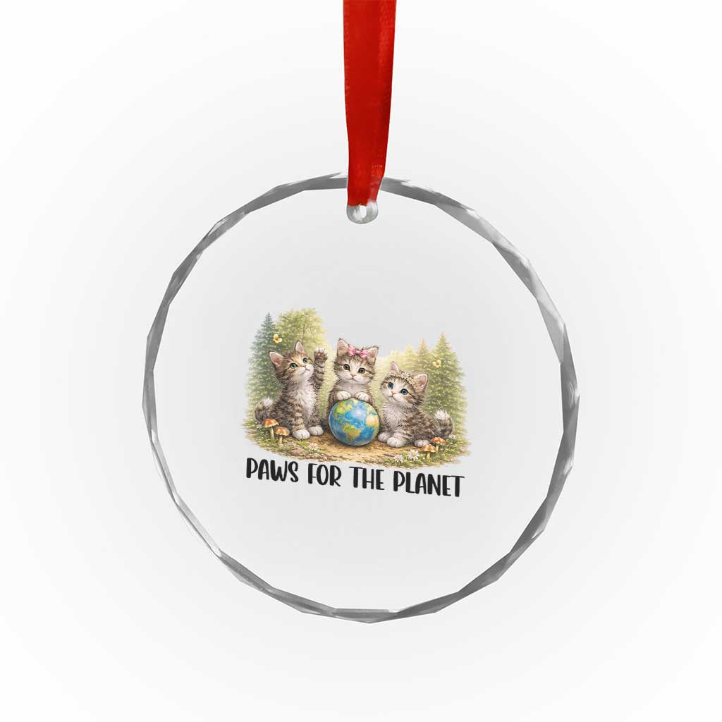 Earth Day Cat Lover Crystal Glass Ornament Paws For The Planet