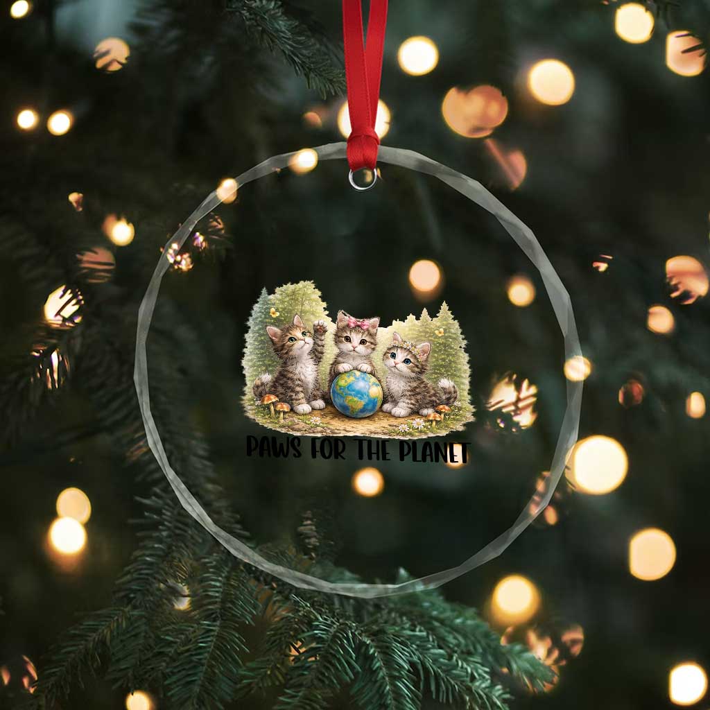 Earth Day Cat Lover Crystal Glass Ornament Paws For The Planet