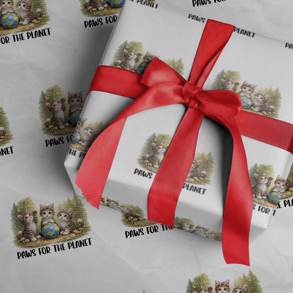 Earth Day Cat Lover Wrapping Paper Roll Paws For The Planet