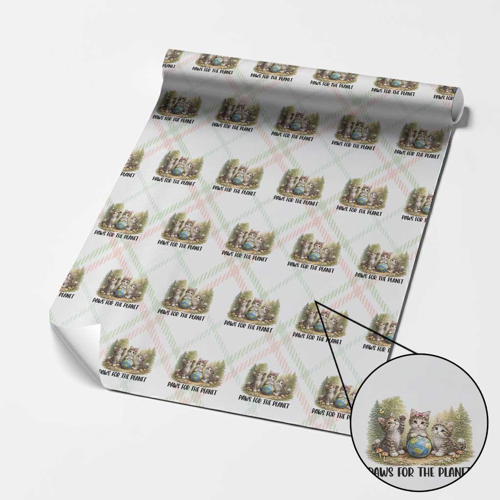 Earth Day Cat Lover Wrapping Paper Roll Paws For The Planet