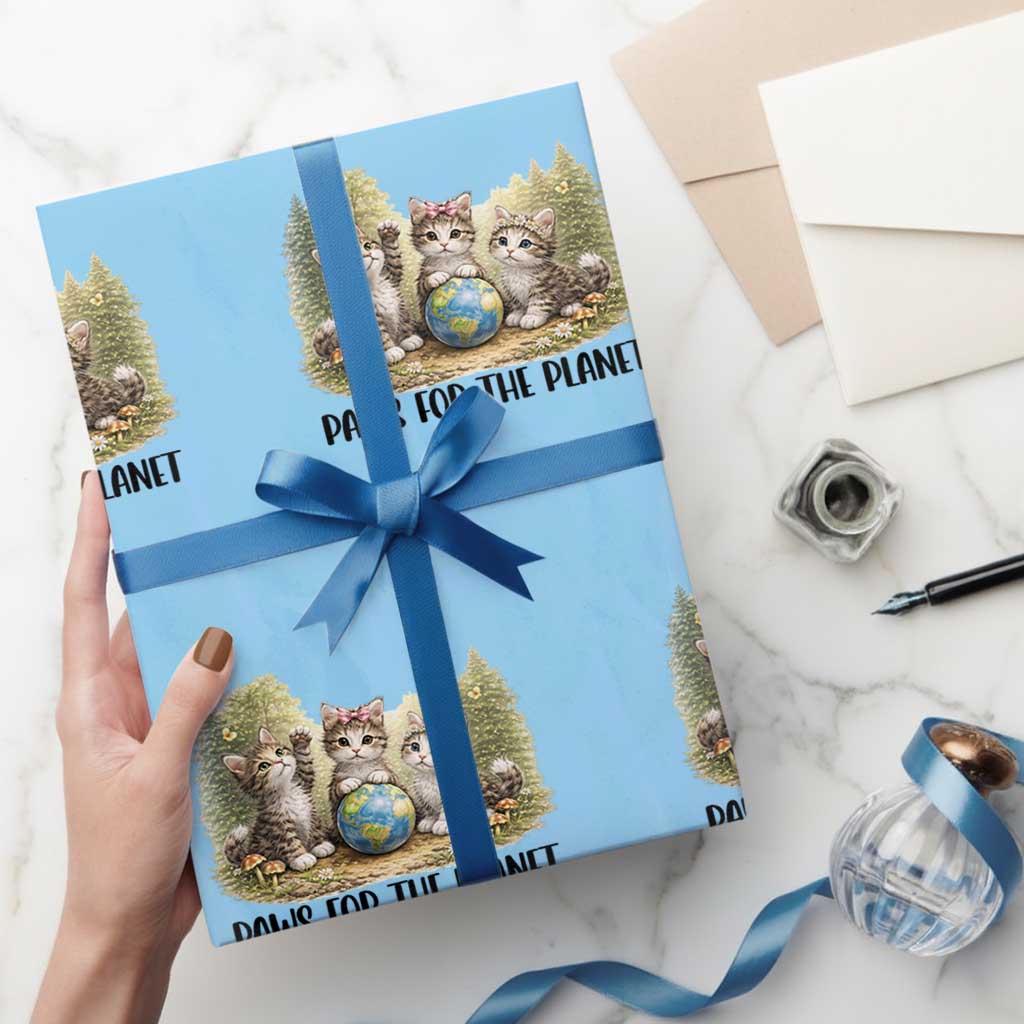 Earth Day Cat Lover Wrapping Paper Roll Paws For The Planet