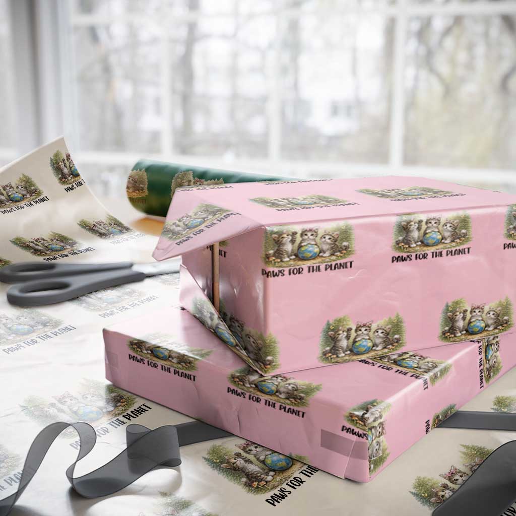 Earth Day Cat Lover Wrapping Paper Roll Paws For The Planet