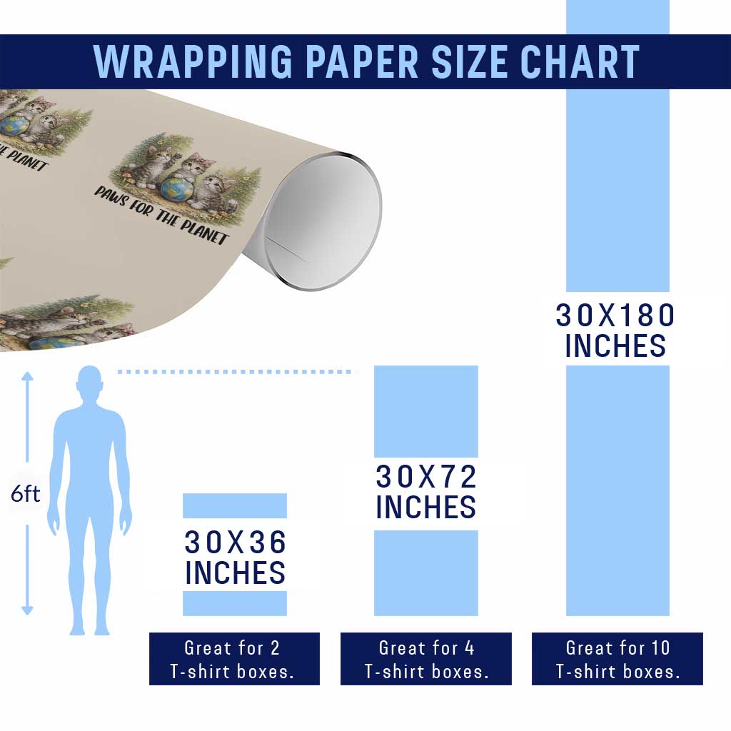 Earth Day Cat Lover Wrapping Paper Roll Paws For The Planet