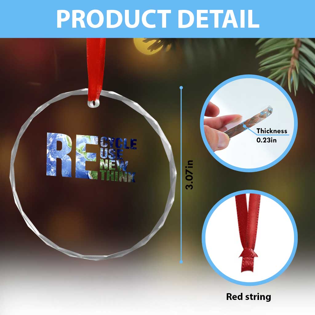Earth Day Crystal Glass Ornament Recycle Reuse Renew Rethink