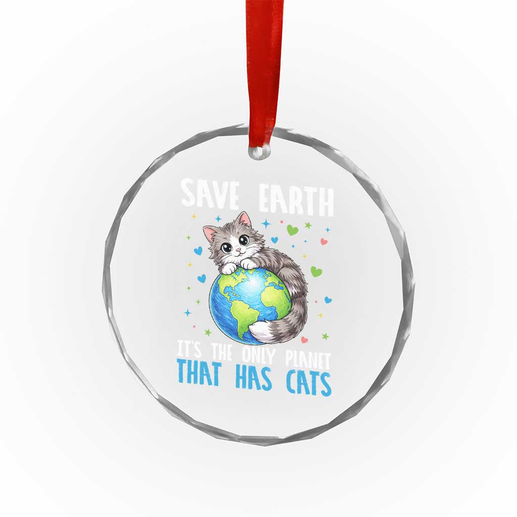 Earth Day Crystal Glass Ornament Save Earth Its The Only Planet With Cats