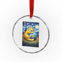 Earth Day Crystal Glass Ornament Starry Night Cat Hugging Earth