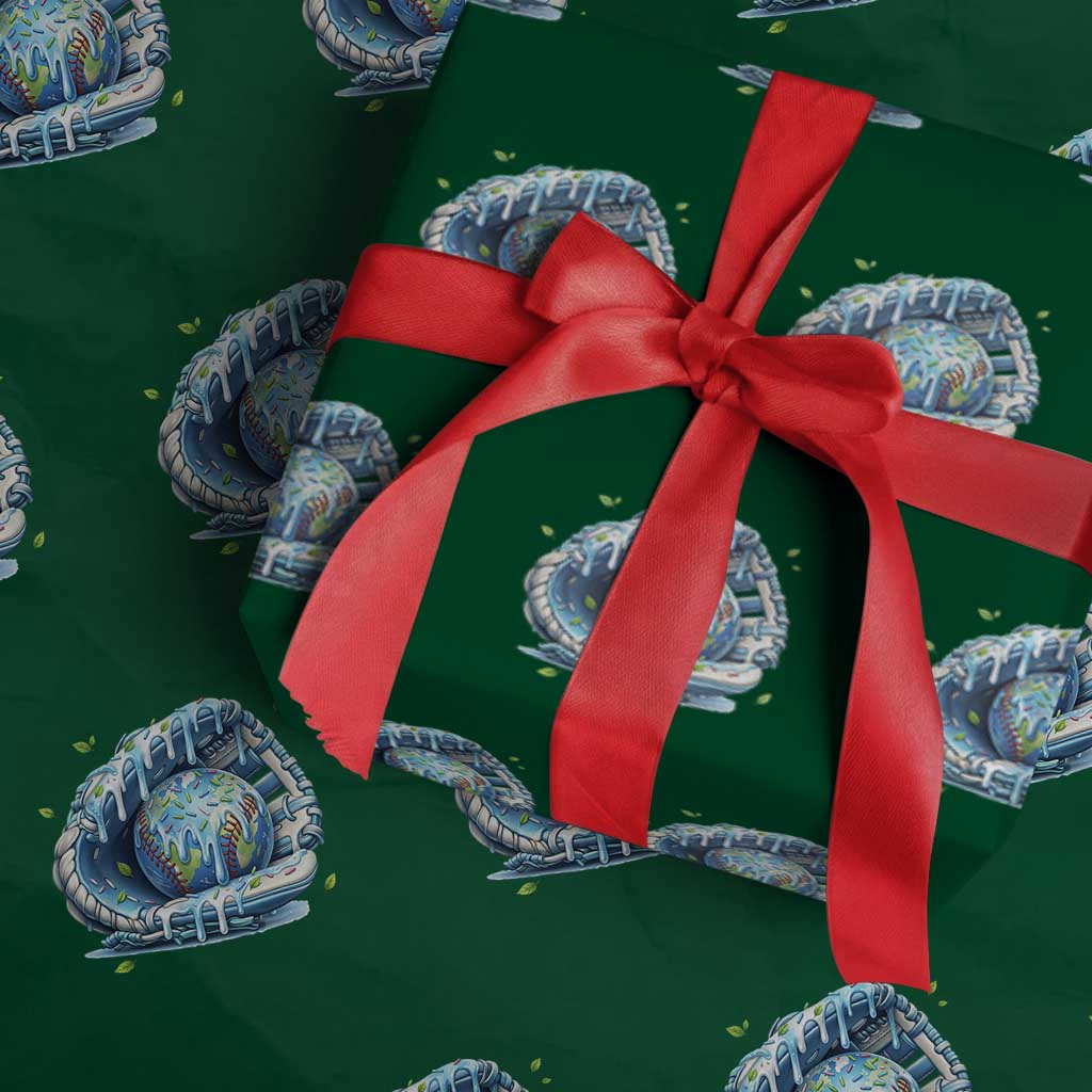 Earth Day Wrapping Paper Roll Funny Baseball Ice Cream Drip Glove Eco Friendly