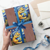 Earth Day Wrapping Paper Roll Starry Night Cat Hugging Earth