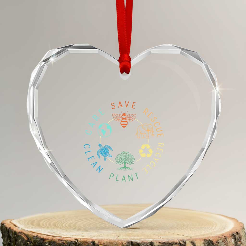 Earth Day Environment Heart Crystal Glass Ornament Save Bees Rescue Animals Recycle Plastic