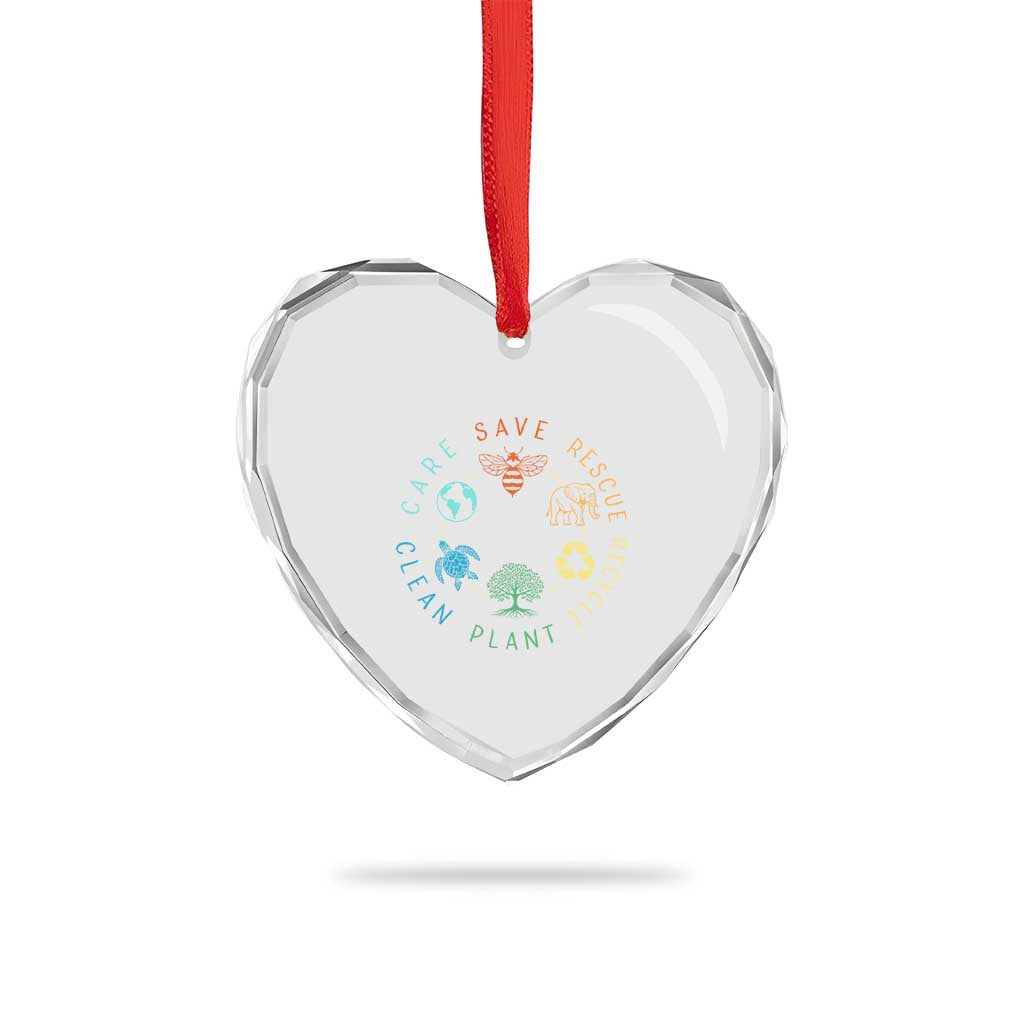 Earth Day Environment Heart Crystal Glass Ornament Save Bees Rescue Animals Recycle Plastic