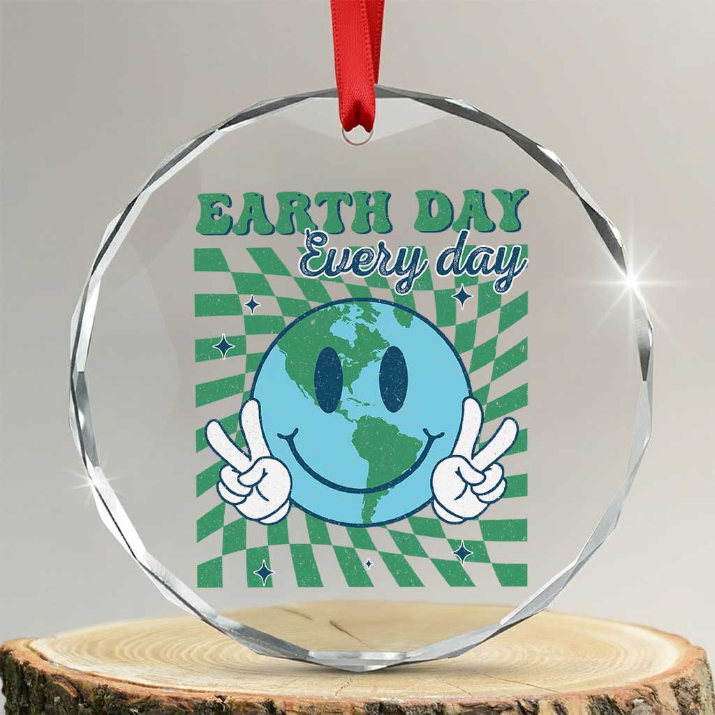 Earth Day Everyday Crystal Glass Ornament Smile Face Hippie Planet Anniversary - Wonder Print Shop