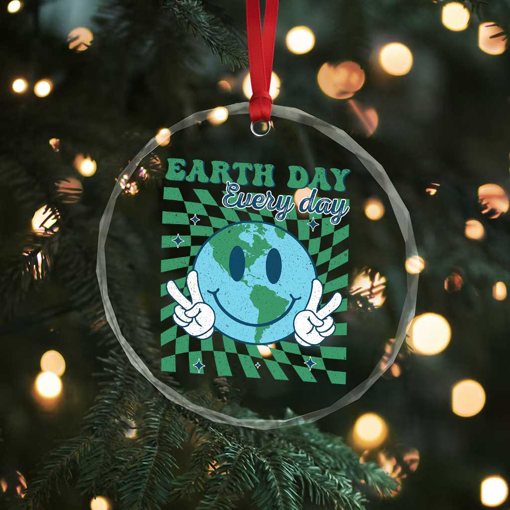 Earth Day Everyday Crystal Glass Ornament Smile Face Hippie Planet Anniversary - Wonder Print Shop