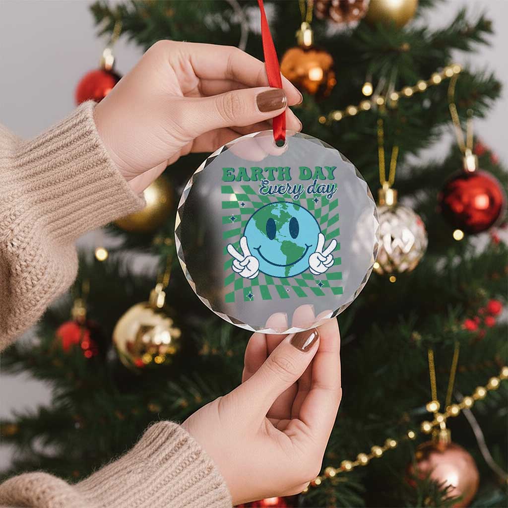Earth Day Everyday Crystal Glass Ornament Smile Face Hippie Planet Anniversary - Wonder Print Shop