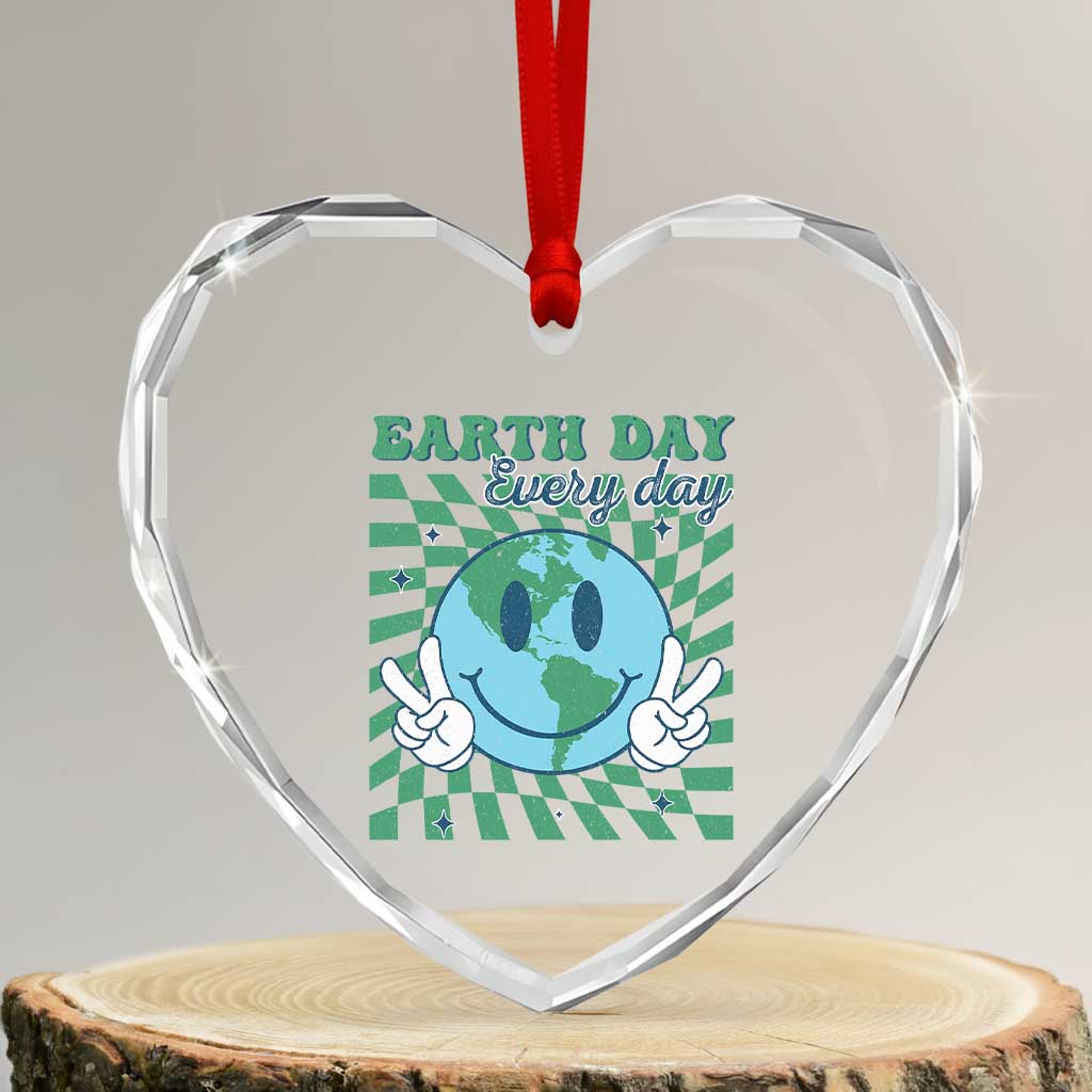 Earth Day Everyday Heart Crystal Glass Ornament Smile Face Hippie Planet Anniversary - Wonder Print Shop