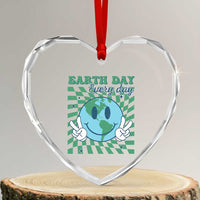 Earth Day Everyday Heart Crystal Glass Ornament Smile Face Hippie Planet Anniversary - Wonder Print Shop