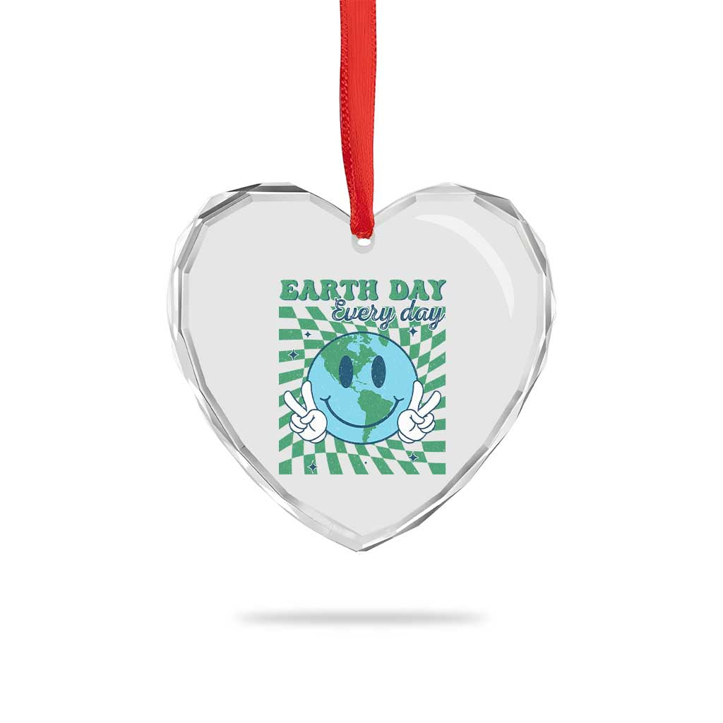 Earth Day Everyday Heart Crystal Glass Ornament Smile Face Hippie Planet Anniversary - Wonder Print Shop