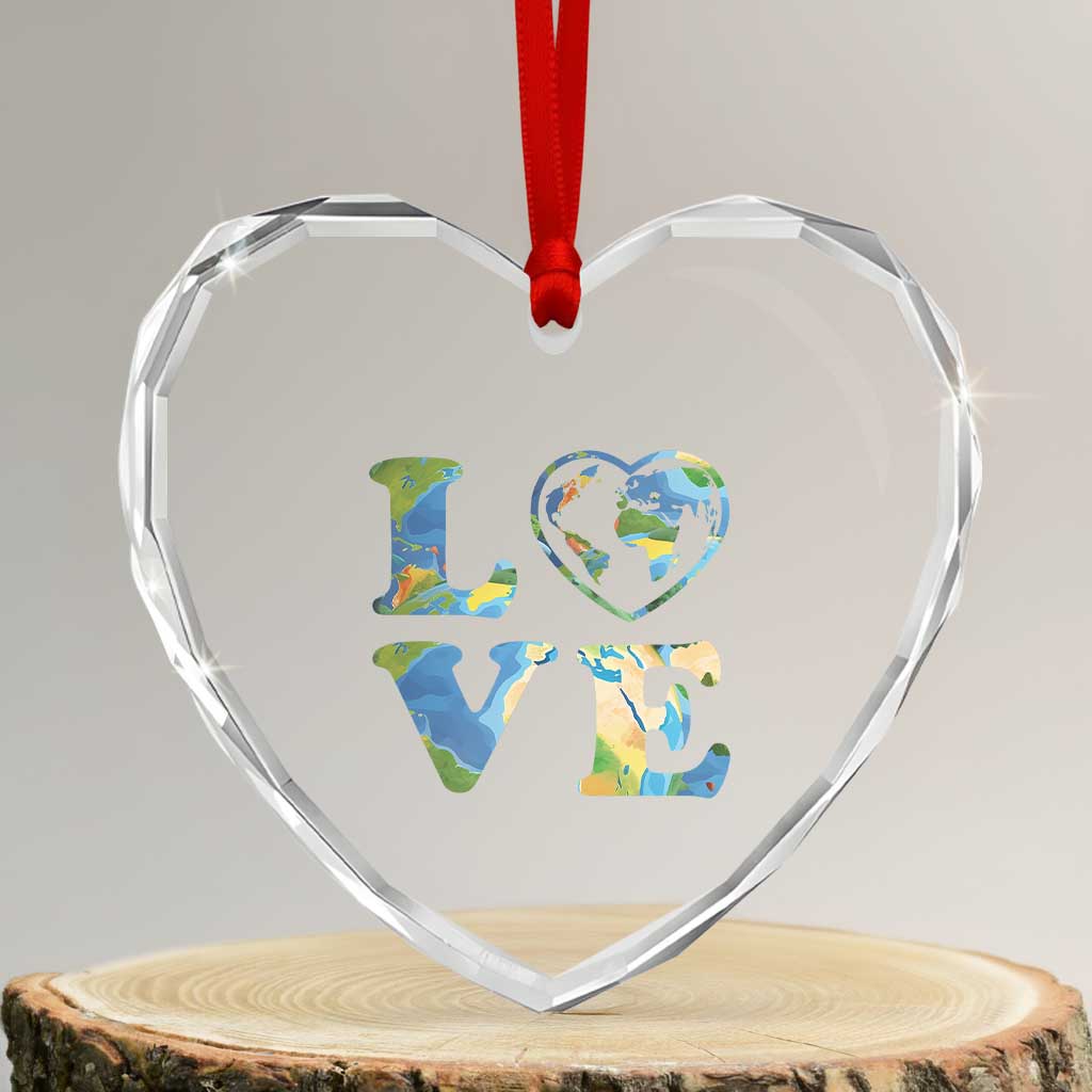 Earth Day Heart Crystal Glass Ornament Heart Environmental Nature Recycling Lovers