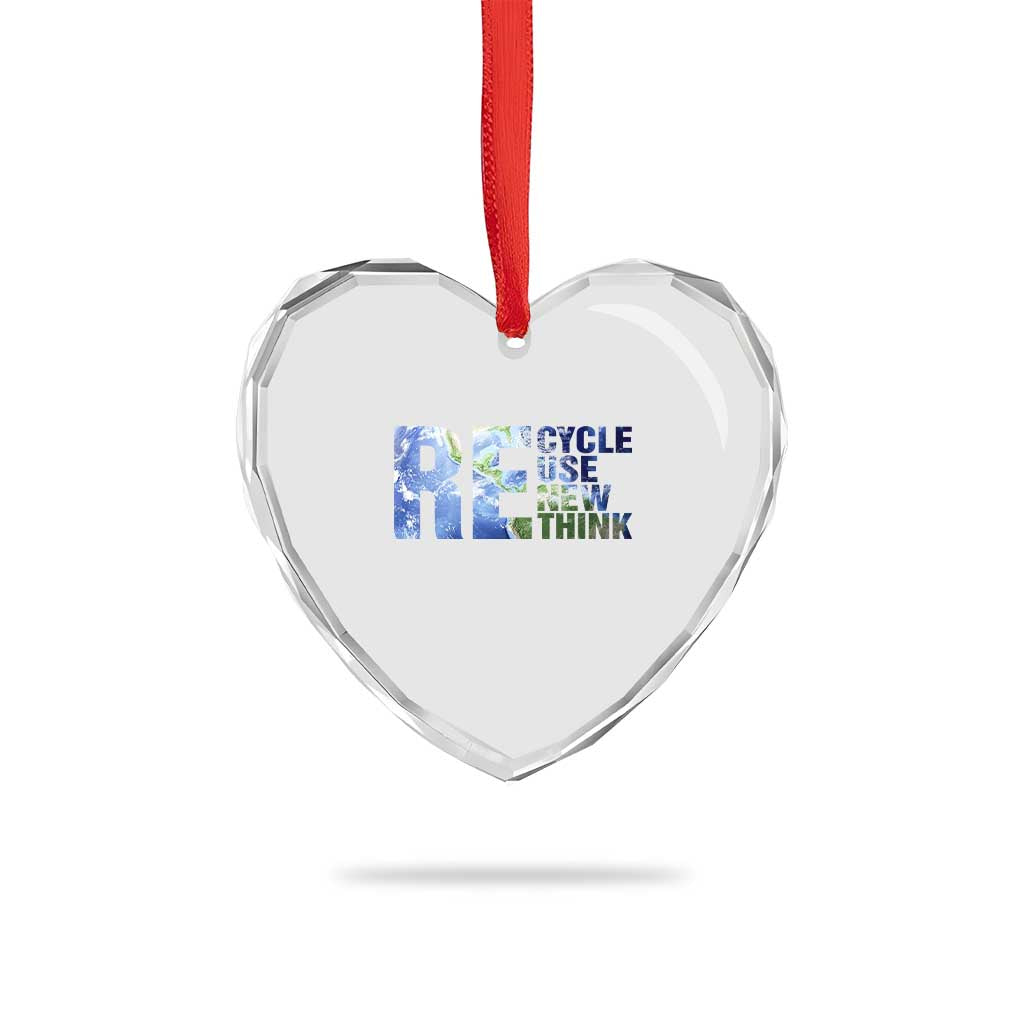 Earth Day Heart Crystal Glass Ornament Recycle Reuse Renew Rethink