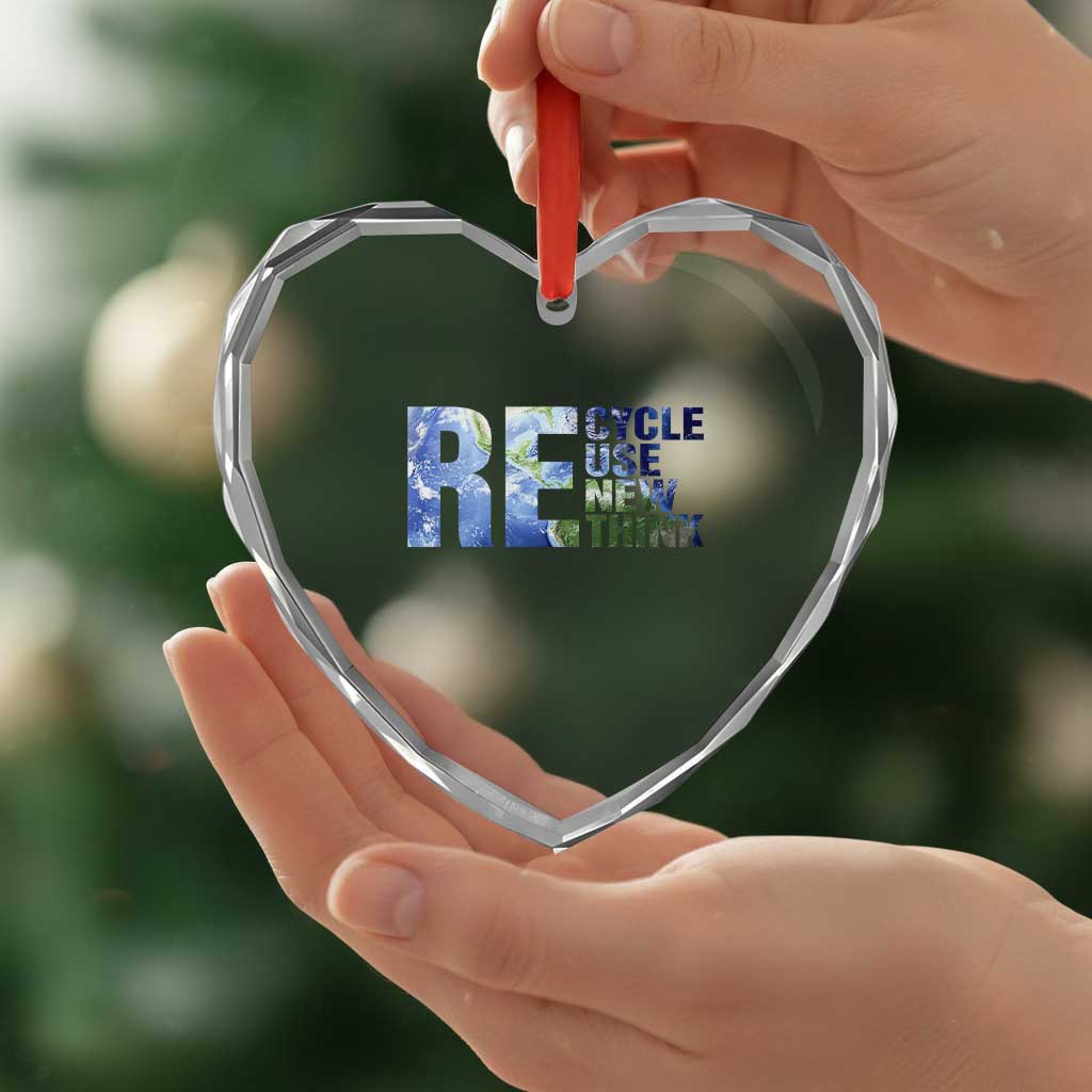 Earth Day Heart Crystal Glass Ornament Recycle Reuse Renew Rethink