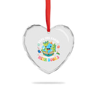 Earth Day Heart Crystal Glass Ornament Save Earth Its Only Planet With Books Reader