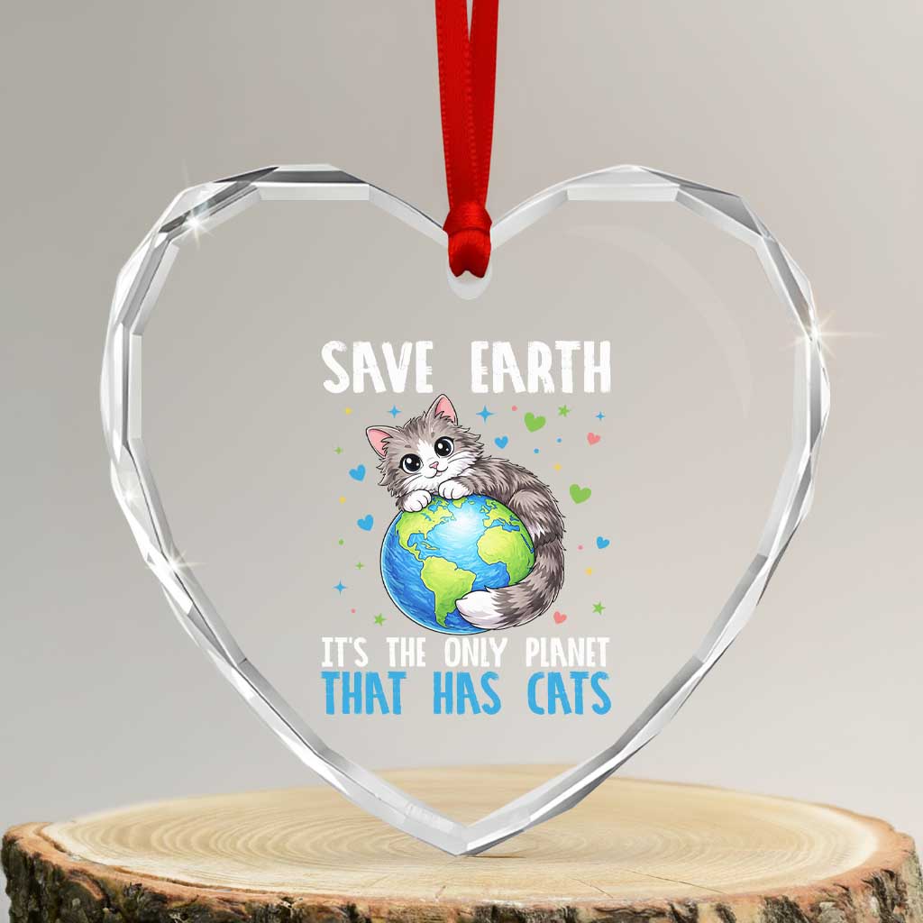 Earth Day Heart Crystal Glass Ornament Save Earth Its The Only Planet With Cats