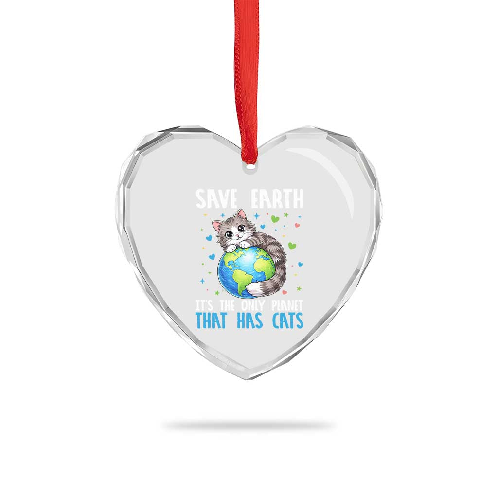Earth Day Heart Crystal Glass Ornament Save Earth Its The Only Planet With Cats