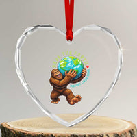 Earth Day Heart Crystal Glass Ornament Save The Earth Bigfoot Lives Here