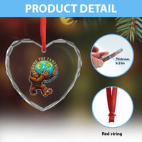 Earth Day Heart Crystal Glass Ornament Save The Earth Bigfoot Lives Here