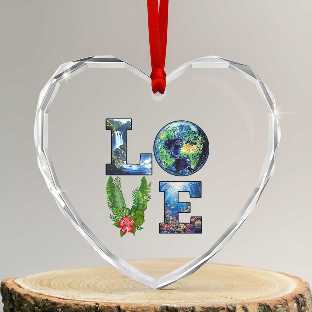 Earth Day LOVE Heart Crystal Glass Ornament Planet Anniversary Everyday - Wonder Print Shop