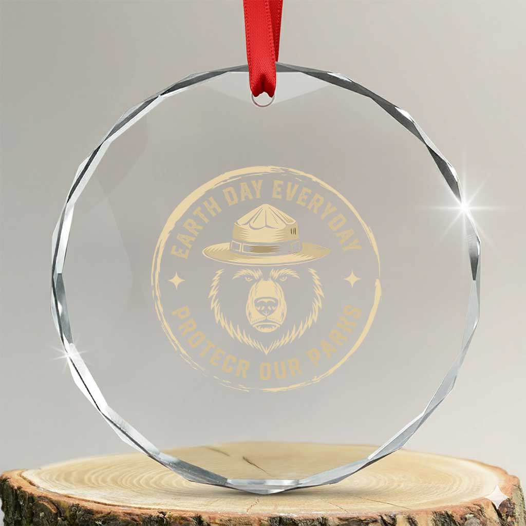 Earth Day Protect Our Parks Crystal Glass Ornament Vintage Retro Bear
