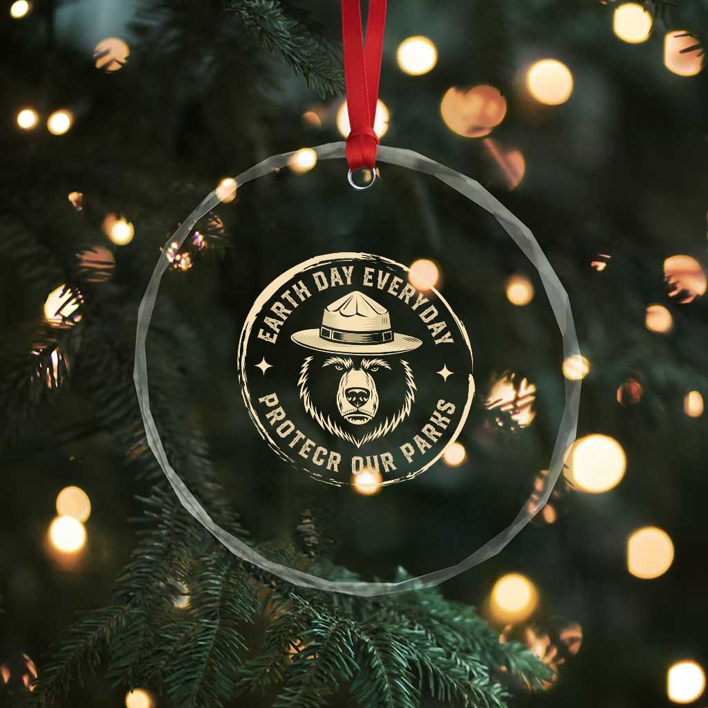 Earth Day Protect Our Parks Crystal Glass Ornament Vintage Retro Bear